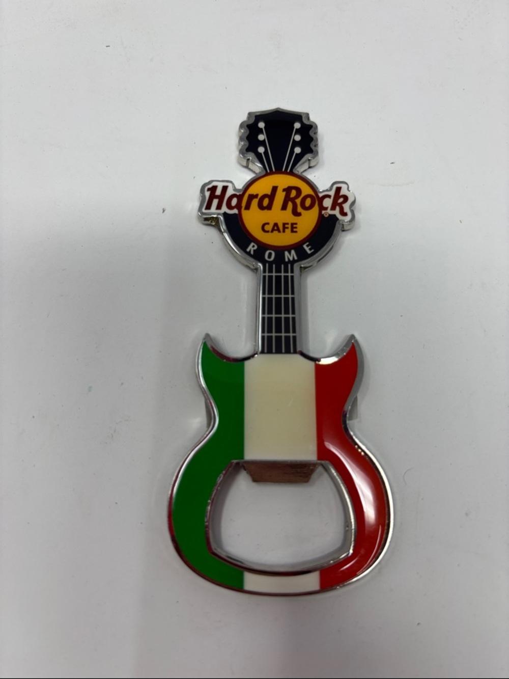 Hard Rock Cafe Guitar Bottle Opener in Green White Red Rome
